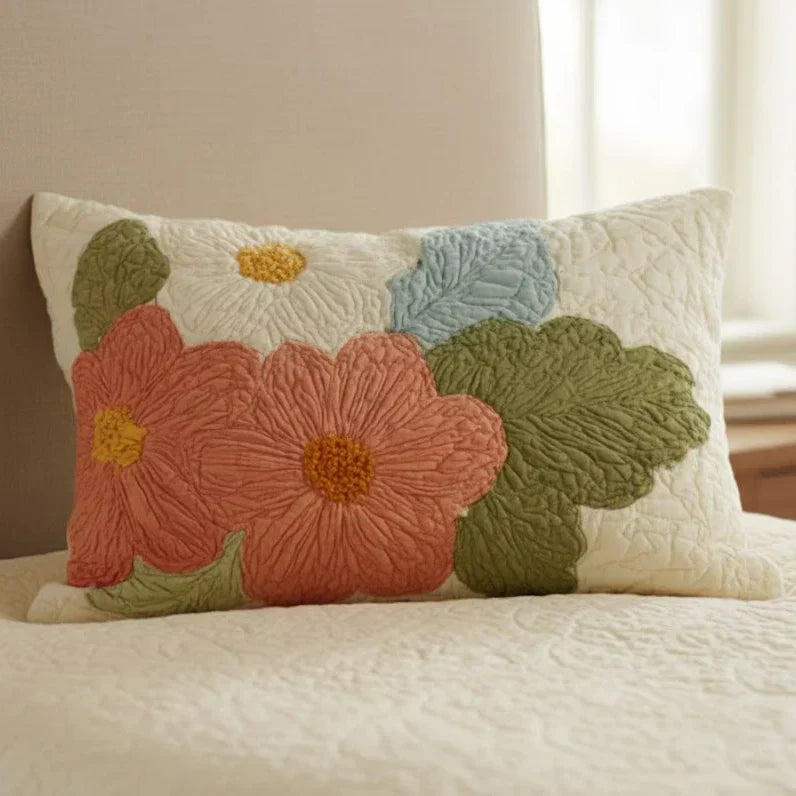 Tikattu tyynynpäällinen - päivänkukkien retro